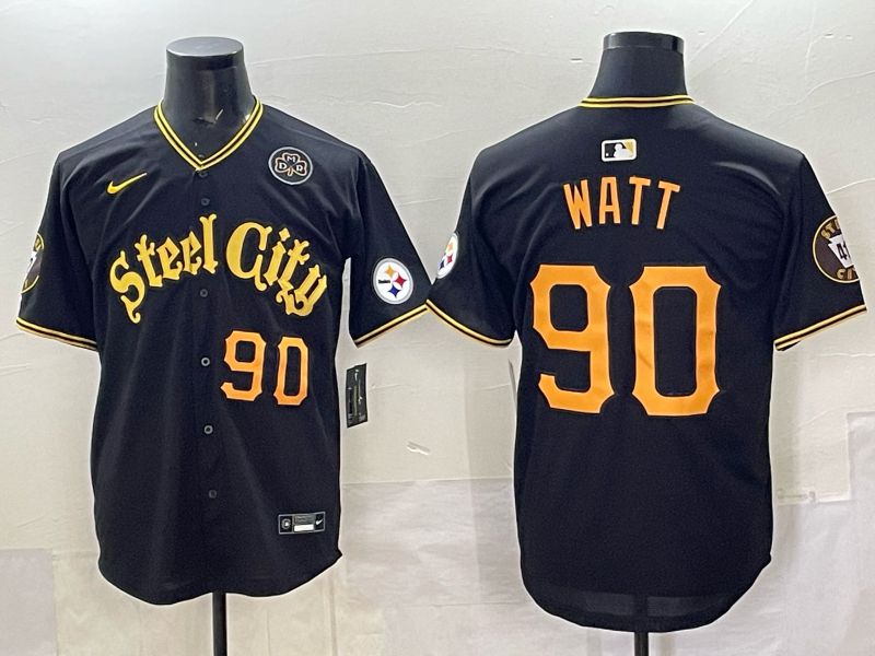 Men 2025 Nike Pittsburgh Steelers #90 Watt Black Limited NFL Jersey style 044